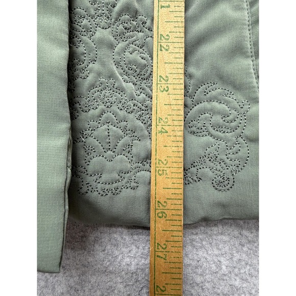 J Jill Womens Large Green Embroidered Puffer Jacket Snap Front Collar - Picture 11 of 16